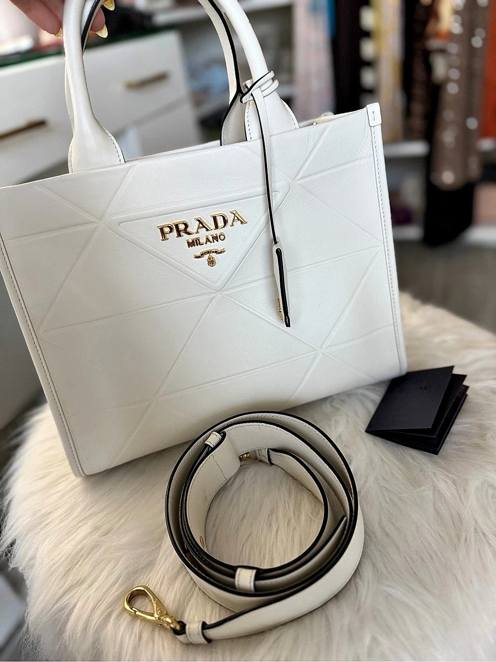 Prada Geometric Tote in White Like New